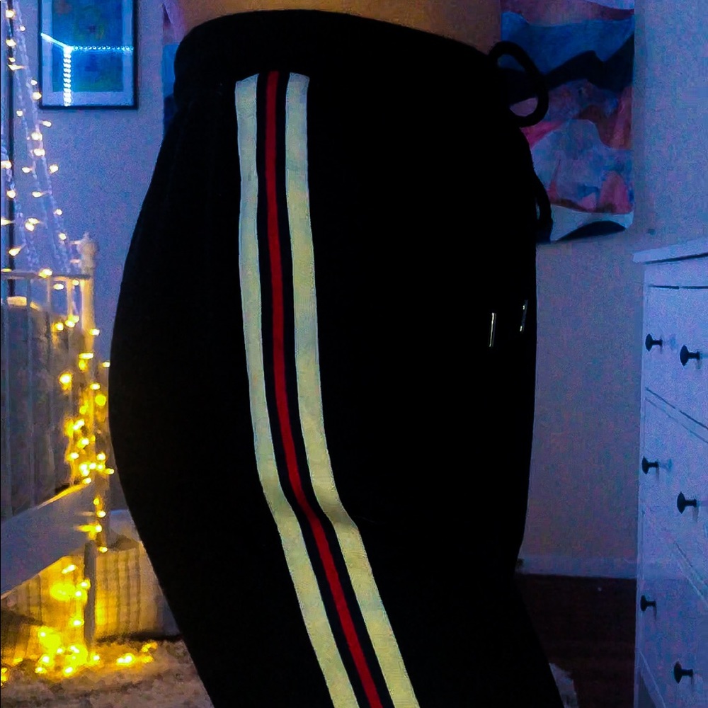 Black Joggers w/ Red/White/Navy Stripes